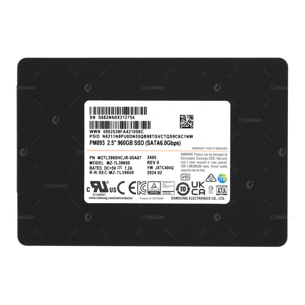 MZ-7L39600 SAMSUNG 960GB 6G PM893 2.5 SFF SSD SATA MZ7L3960HCJR-00A07, PM893